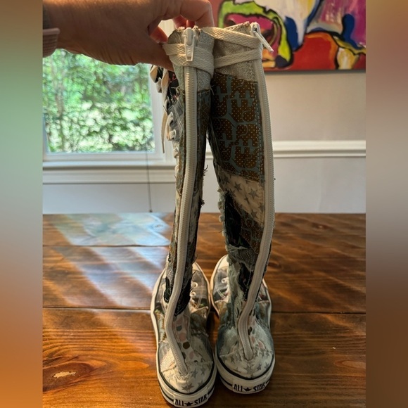RARE Converse Knee High XXHI Patchwork sneaker Women's S6 UNIQUE & CUTE VINTAGE - Picture 3 of 16